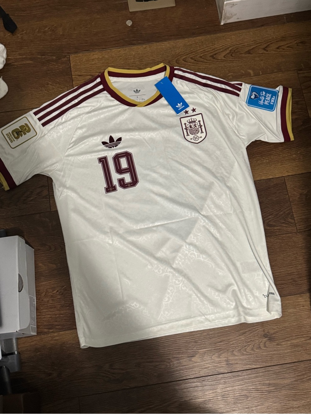 adidas Kids White and Maroon Spain Soccer Jersey - #19